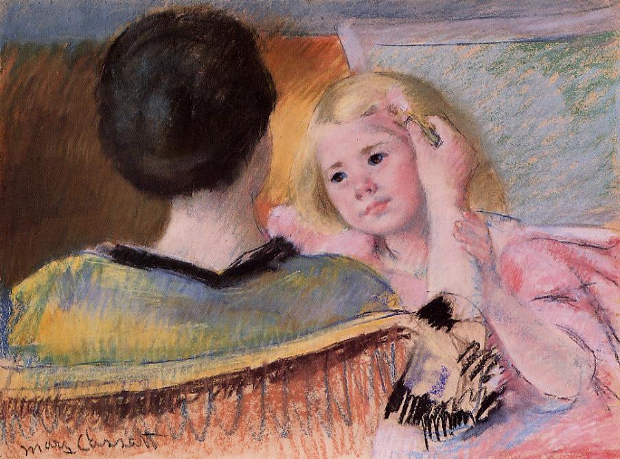 Mother combing Saras hair - Mary Cassatt Painting on Canvas